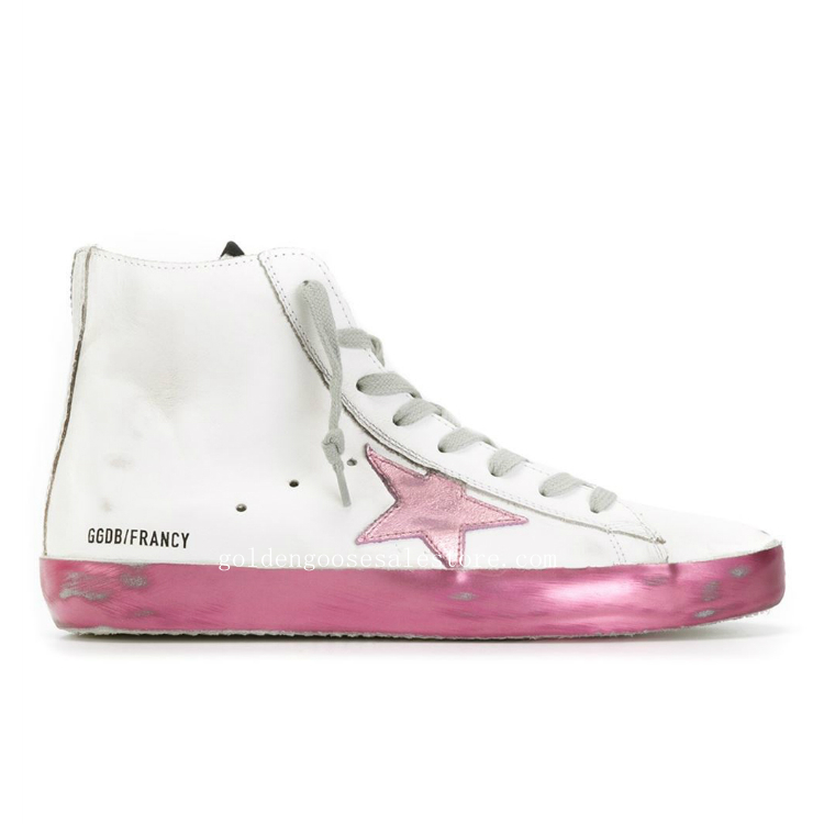 Golden Goose Deluxe Brand Francy Hi Top Sneakers White And Pink Leather